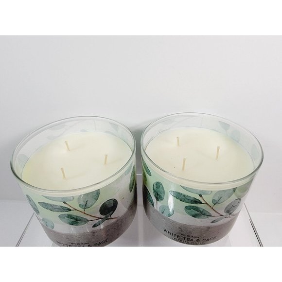 2 WHITE TEA & SAGE Bath & Body Works White Barn 3 Wick Scented Candle 14.5oz NEW - Picture 6 of 9